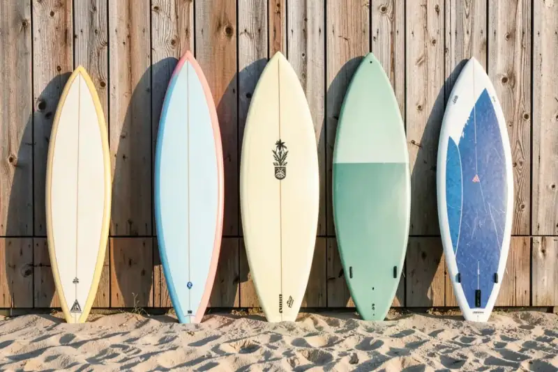 Longboard clássico apoiado na areia com o mar ao fundo